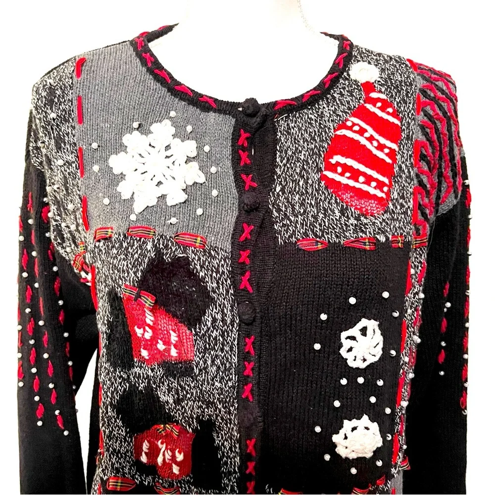 Designers Originals Holiday Christmas Cardigan Sweater with Scottie Dogs Size L